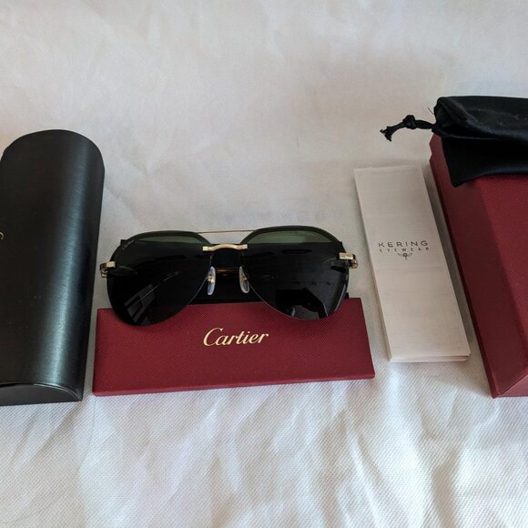 Authentic Cartier CT0275S 002 61 Aviator Pilot Sunglasses Havana Green Gold - Picture 2 of 12